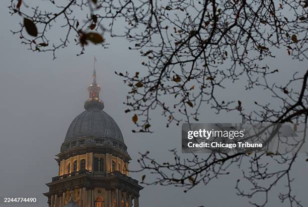 Mist covers the Illinois Capitol during the legislative session, Oct. 28 in Springfield, Illinois.
