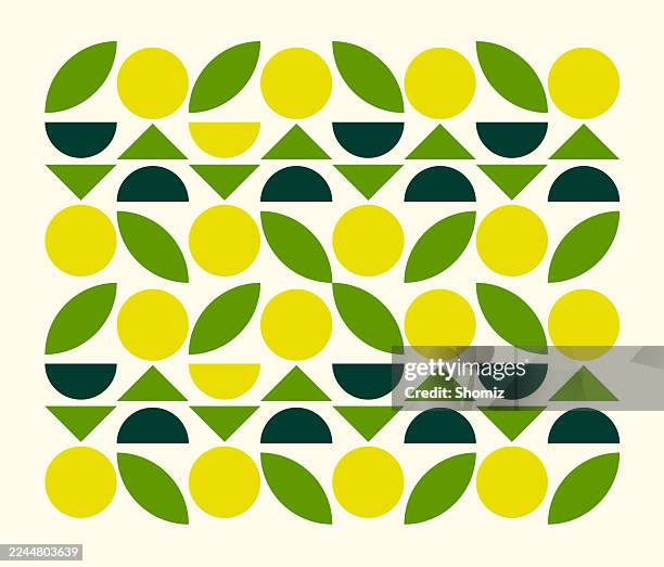 abstract geometric vector pattern in scandinavian style. agriculture symbol. harvest of garden. - lemon tree stock illustrations