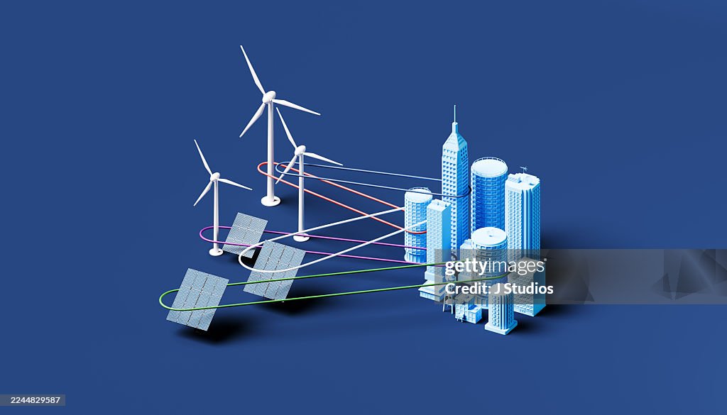 Smart City and Renewable Energy Symbols interconnected