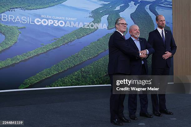 Britain's Prime Minister Sir Keir Starmer, President Of Brazil Luiz Inacio Lula da Silva and Britain's Prince William pose for photo prior to a...