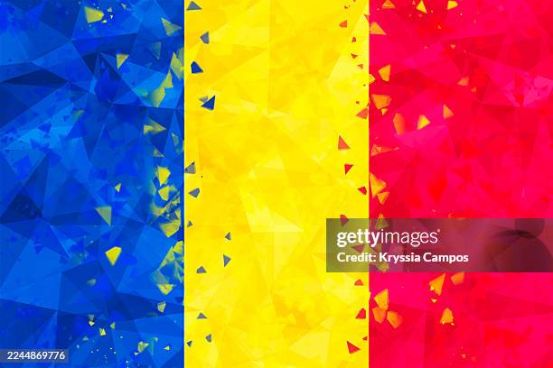 low poly textured flag of romania - bandeira da roménia imagens e fotografias de stock