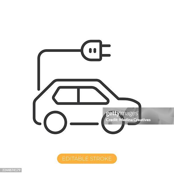 electric vehicle charging icon. editable stroke thin line icon - replacement icon stock illustrations