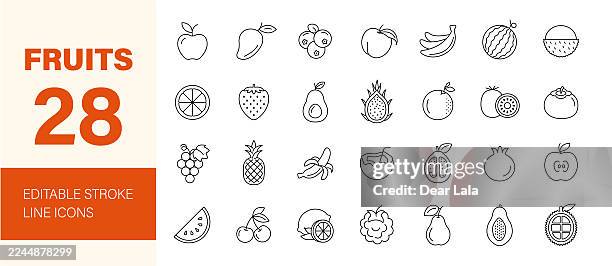 fruits line editable icon set. - figs stock illustrations
