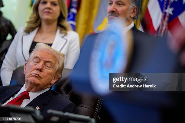 President Donald Trump appears at an event on lowering drug prices in the Oval Office at the White House on November 06, 2025 in Washington, DC....