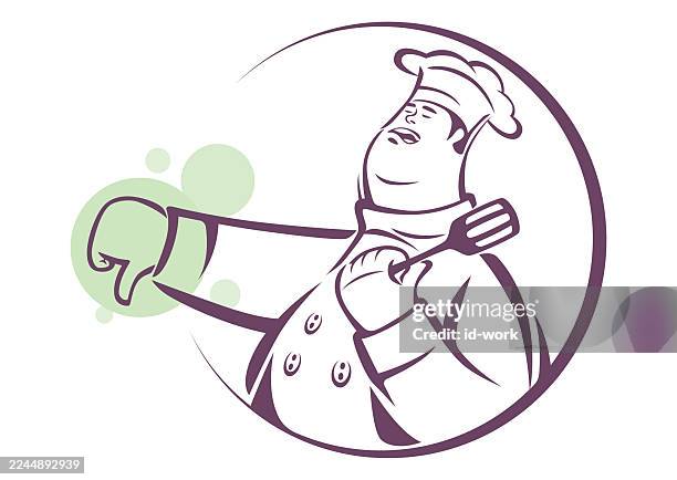 chef gesturing thumbs down - baking fail stock illustrations