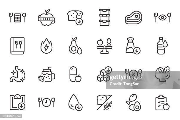 diet - line icons - stoffwechsel entgiftung stock-grafiken, -clipart, -cartoons und -symbole