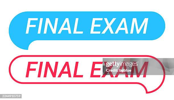 final exam - blue and red speech bubble on white background - looking over edge stock illustrations