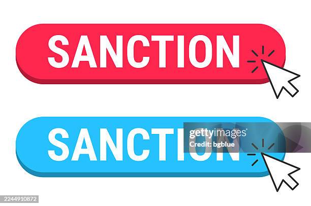 sanction - red and blue buttons with cursor on white background - sanctions icon stock illustrations