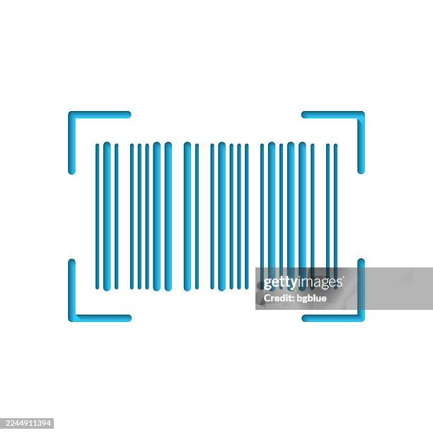 barcode scan. icon cut out on white paper with blue background - consumer reading label stock illustrations
