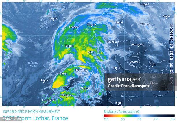 storm lothar 20251029 12utc precipitation map france - weather radar graphic stock illustrations