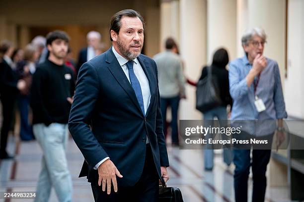 The Minister of Transport and Sustainable Mobility, Oscar Puente, on his arrival at a plenary session on November 4 in Madrid, Spain. The Senate...