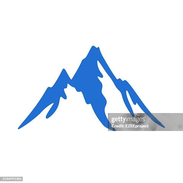 bildbanksillustrationer, clip art samt tecknat material och ikoner med abstract blue mountain peak logo. minimalist geometric mountain silhouette vector. sharp rocky mountain logo design element. modern blue alpine or adventure symbol - is