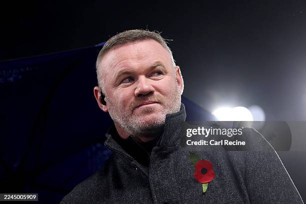 Wayne Rooney, seen wearing a remembrance poppy, looks on whilst presenting for Amazon Prime prior to the UEFA Champions League 2025/26 League Phase...