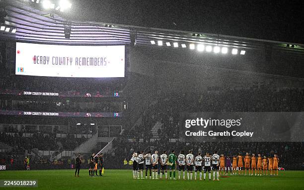 Hull and Derby players observe a minutes silence ahead of the Sky Bet Championship match between Derby County and Hull City at Pride Park on November...