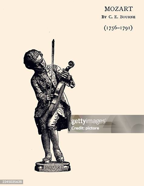 wolfgang amadeus mozart : vintage frontispiece titled “mozart” by c. e. bourne (1756-1791) - mozart stock illustrations