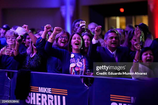 Supporters cheer during the election night watch party for New Jersey Democratic gubernatorial candidate, Rep. Mikie Sherrill at the Hilton East...