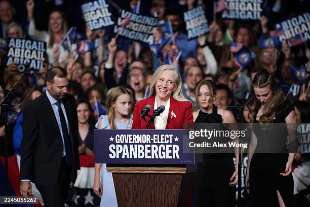 Virginia Democratic gubernatorial candidate, former Rep. Abigail Spanberger delivers remarks at her election night watch party at the Greater...