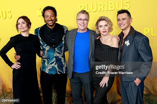 Karolina Wydra, Samba Schutte, Vince Gilligan, Rhea Seehorn and Carlos Manuel Vesga attend the world premiere of Apple TV+'s "Pluribus" at DGA...