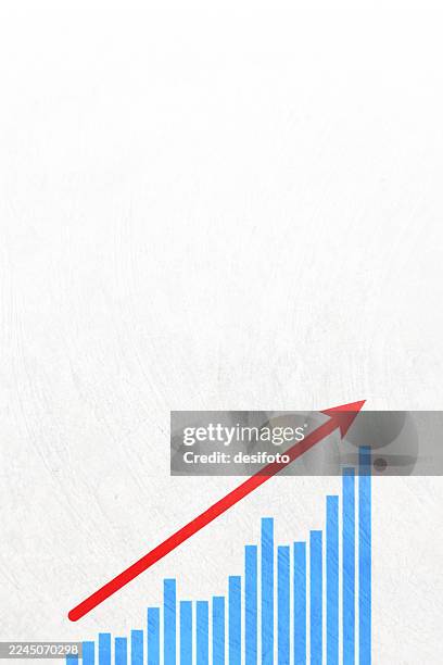 blank grey white textured rough rustic weathered scratched adobe material wall vector background with one straight red line up arrow over upward blue bar graph for success, growth, aspirations, continuous improvement, achieving business goals or targets - growth chart white background stock illustrations