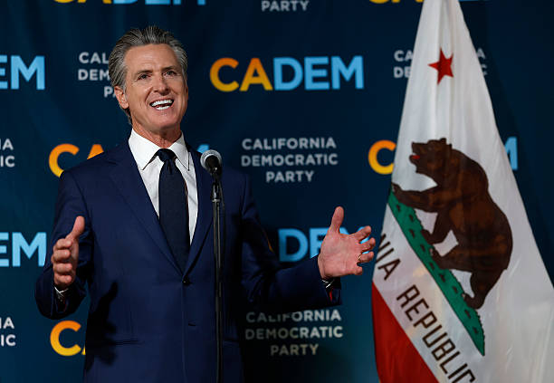 California Gov. Gavin Newsom speaks during an election night gathering at the California Democratic Party headquarters on November 04, 2025 in...