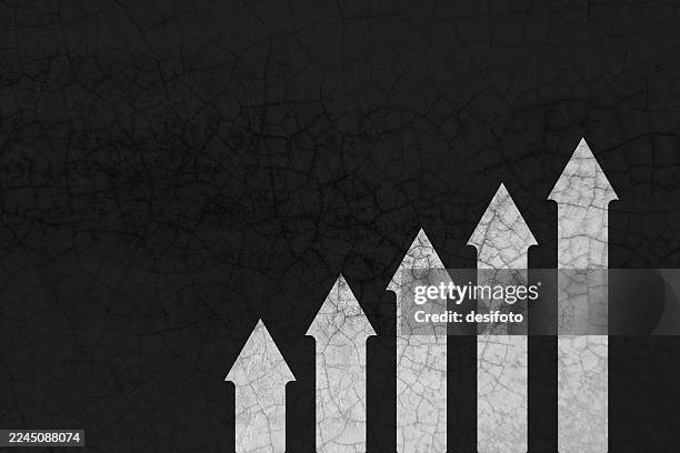grunge effect scratched cracked texture black and white shade weathered old backgrounds with plain five 5 ascending order large arrows in faded paint strokes pointing vertically upwards - destroyed wall stock illustrations