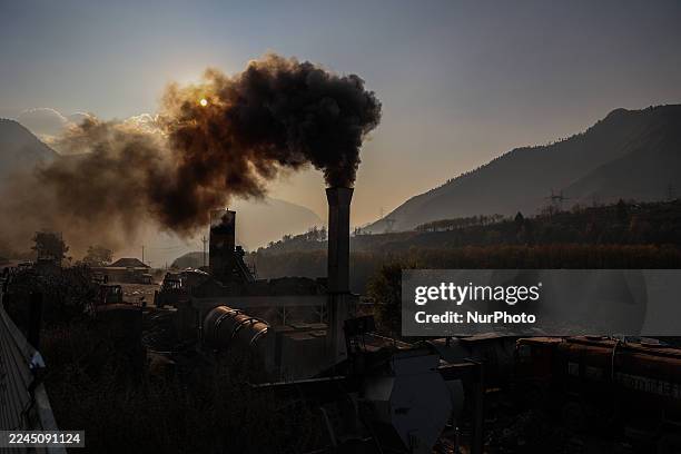 Chimney at a macadam plant emits smoke, causing air pollution on the outskirts of Baramulla, Jammu and Kashmir, India, on November 8, 2025 .