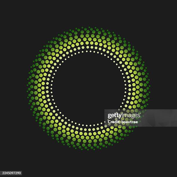 green half tone dot ring icon on black background - water bubbles on black stock illustrations