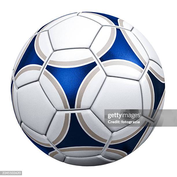 white and blue soccer ball isolated on white background - football texture stock pictures, royalty-free photos & images
