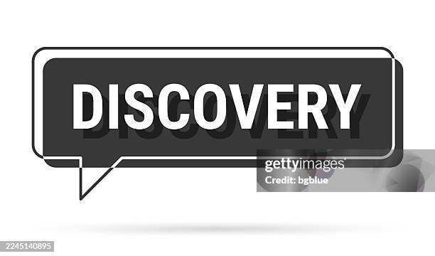 discovery - 3d black speech bubble on white background - turn up dial stock illustrations