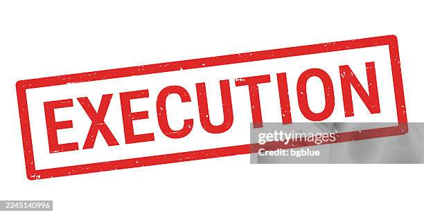 execution - red rubber stamp on white background - creative execution stock illustrations