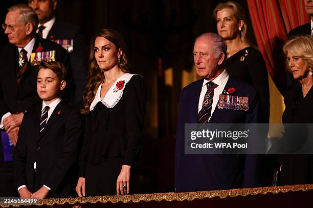 Britain's King Charles III, Queen Camilla, Prince George, Catherine, Princess of Wales, Sophie, Duchess of Edinburgh, and Prince Richard, Duke of...