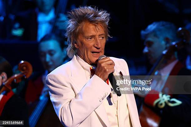 Rod Stewart performs during the Royal British Legion Festival of Remembrance, an annual event honouring military service members, which holds special...