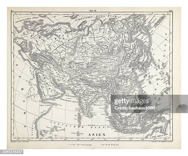 physical map of asia engraving antique illustration, published 1851 - philippine map drawing stock illustrations