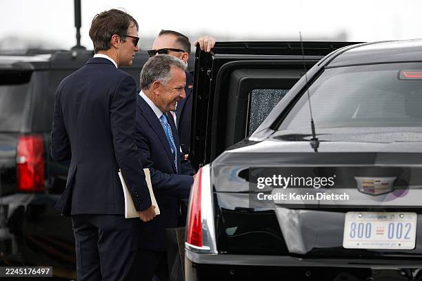 Special Envoy to the Middle East Steve Witkoff and Jared Kushner , son-in-law of U.S. President Donald Trump arrive at Miami International Airport to...