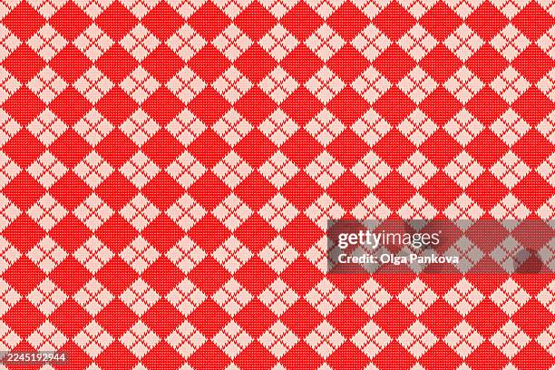 red argyle knit pattern background - wool industry stock pictures, royalty-free photos & images
