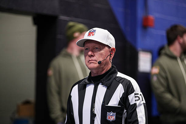 Referee Carl Cheffers looks on during the NFL 2025 game between Kansas City Chiefs and Buffalo Bills at Highmark Stadium on November 02, 2025 in...
