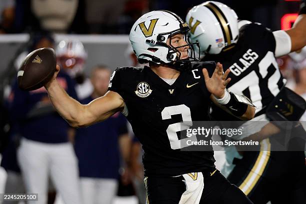 Vanderbilt Commodores quarterback Diego Pavia drops back to pass during a game between the Vanderbilt Commodores and Auburn Tigers, November 8 at...