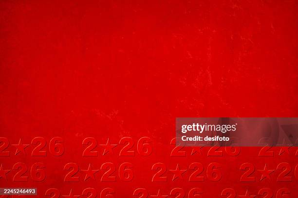creative fun horizontal vector embossed repeated multiple text 2026 with one star shape at bottom edge border for new year christmas valentine backgrounds or poster or banner with text in same shade color over textured grunge red maroon vibrant backdrop - wall calendar cartoon vector stock illustrations