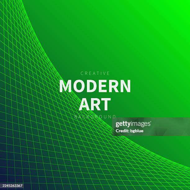 geometric background with curved 3d grid - trendy green gradient - floor perspective stock illustrations