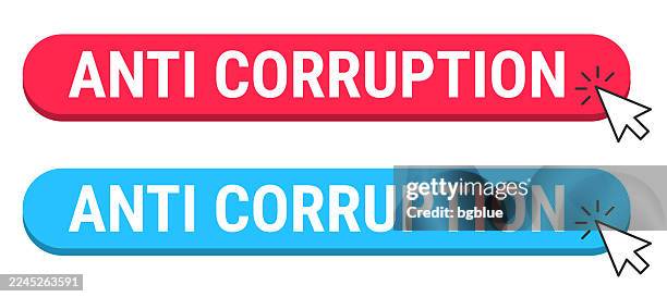 anti corruption - red and blue buttons with cursor on white background - anti bribery stock illustrations