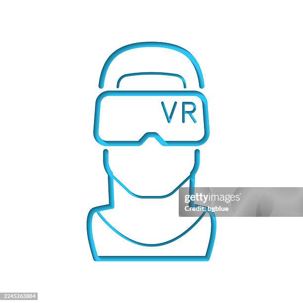 man with vr headset - virtual reality. icon cut out on white paper with blue background - man vr headset stock illustrations