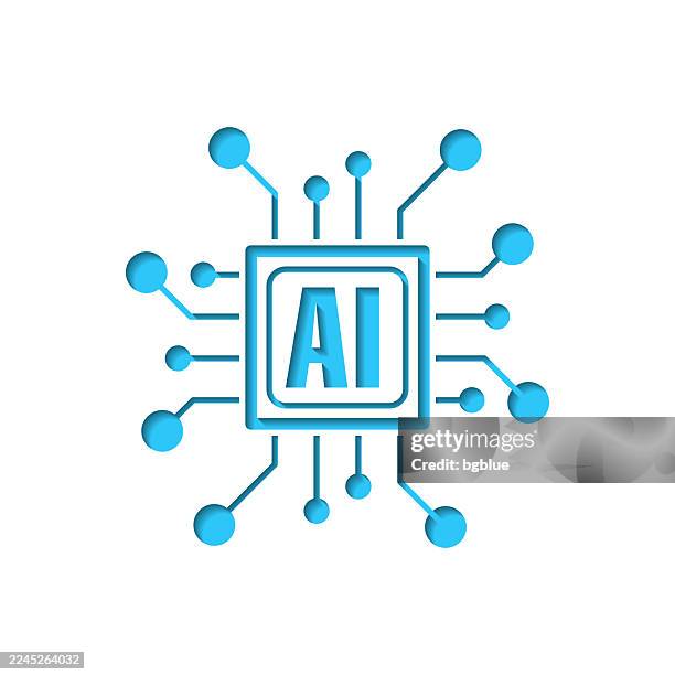 processor with artificial intelligence ai. icon cut out on white paper with blue background - quantum stock illustrations