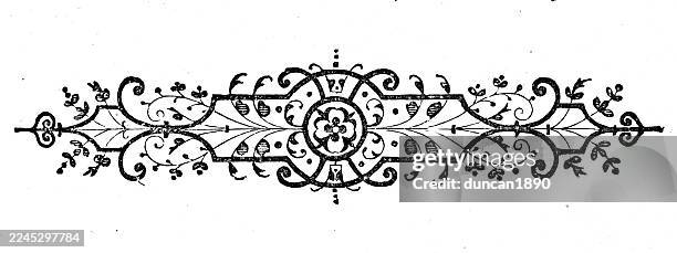 victorian filigree floral pattern tudor rose, ornamental art - tudor style stock illustrations