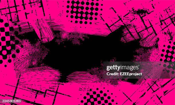 grunge urban background with dry rough texture and halftones pattern. distressed border banner template for copy space. grungy racing flag and dot texture background. pop art graphic style grunge backdrop - street wall background stock illustrations