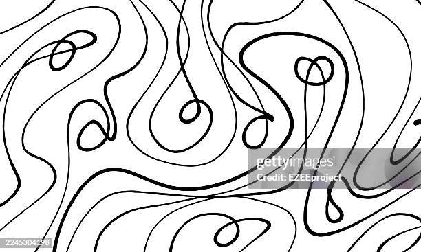 abstract tangled line background. hand drawn scribble art pattern. continuous flowing black lines. chaos and order seamless pattern. doodle wiggly lines texture - tangled lines stock illustrations