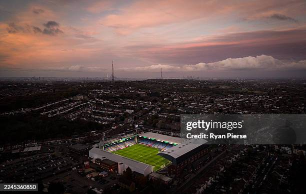 An aerial view of Selhurst Park ahead of the UEFA Conference League 2025/26 League Phase MD3 match between Crystal Palace FC and AZ Alkmaar at...