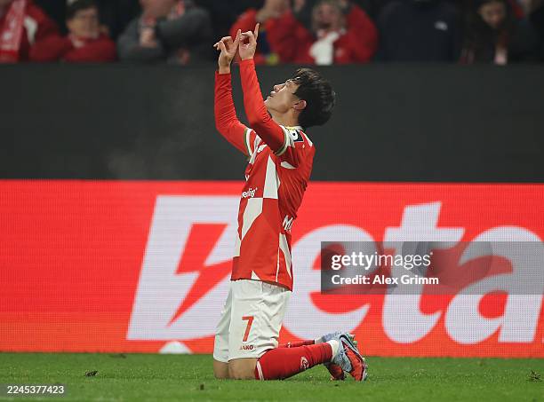 Lee Jae-Sung of 1.FSV Mainz 05 celebrates scoring his team's second goal during the UEFA Conference League 2025/26 League Phase MD3 match between 1....