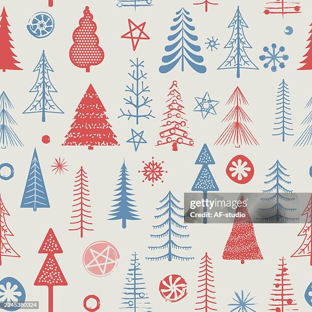 seamless christmas tree pattern - tree lighting stock illustrations