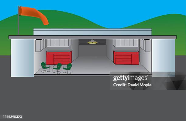 airplane t-hangar - small airplane stock illustrations