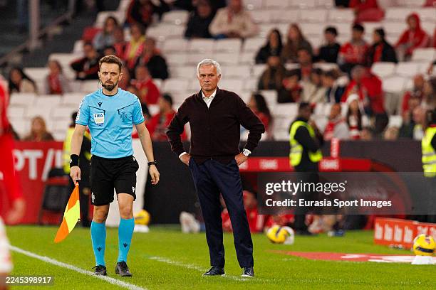 Head Coach José Mourinho of SL Benfica looks on during the Primeira Liga match between SL Benfica and Casa Pia AC at Estádio da Luz on November 9,...